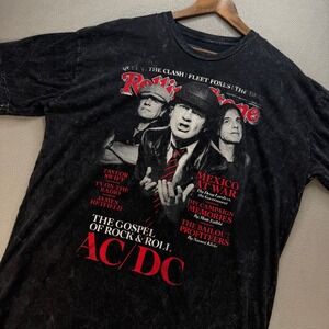 Rolling Stone Collection AC/DC Graphic T Shirt Mens XXL Black Cotton Acid Wash